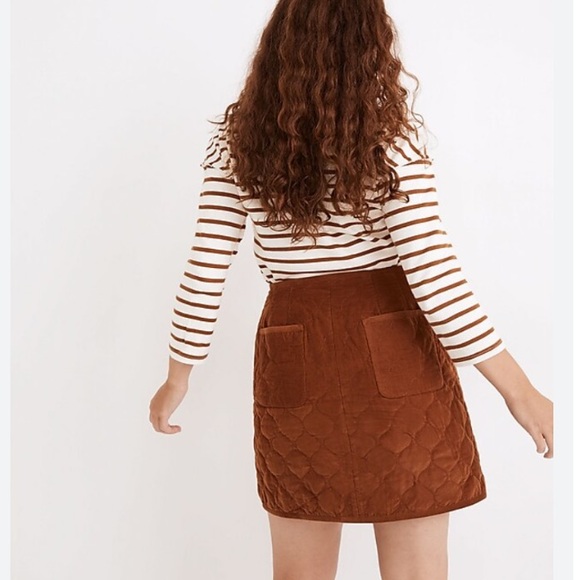 Madewell Brown Quilted Corduroy Button Front Skirt - Picture 2 of 7
